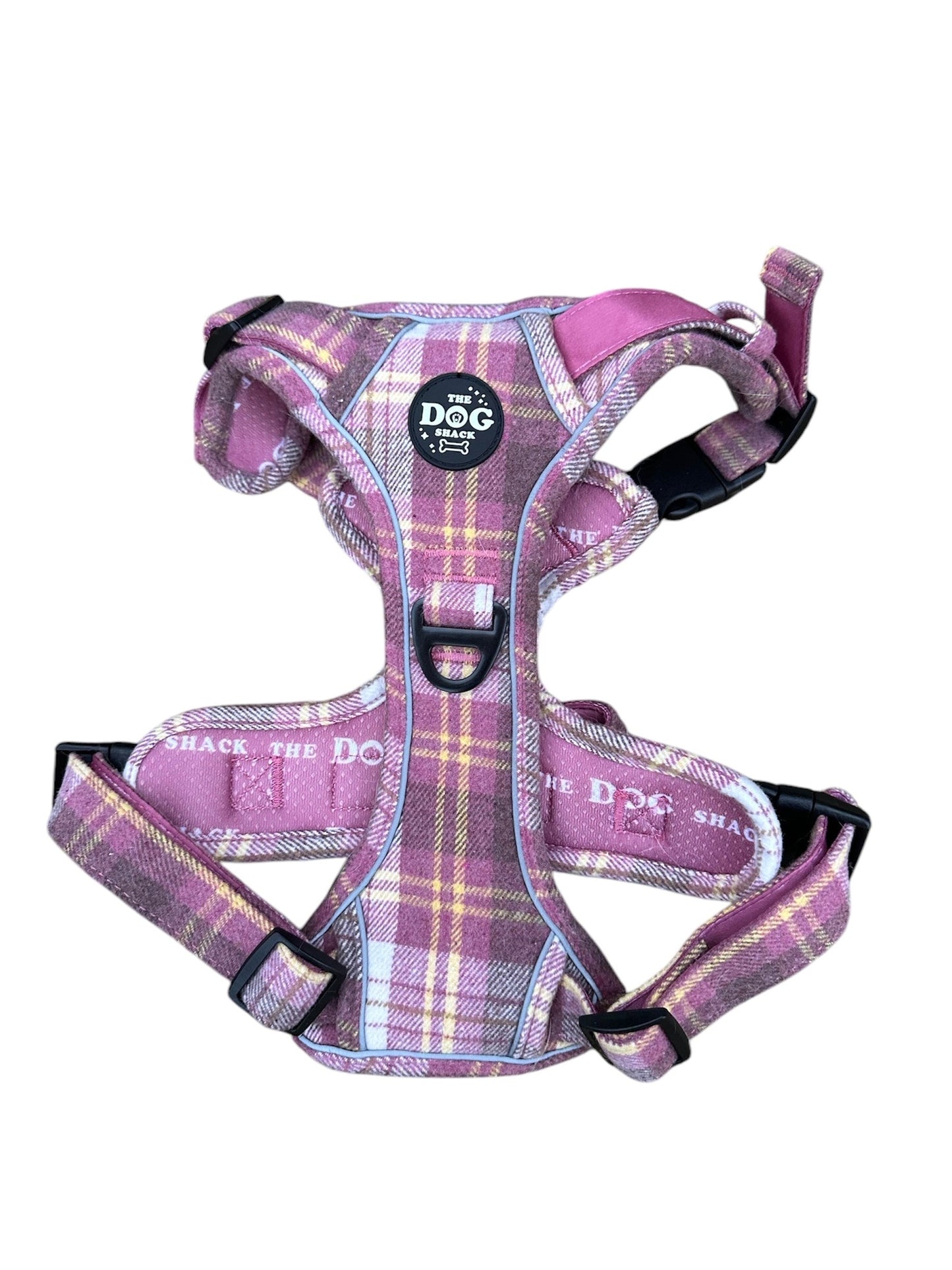 Adjustable 1 Clip & 3 Clip harness - Raspberry Tweed