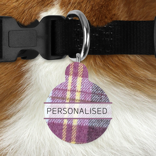 Personalised Pet ID Tags - Raspberry Tweed
