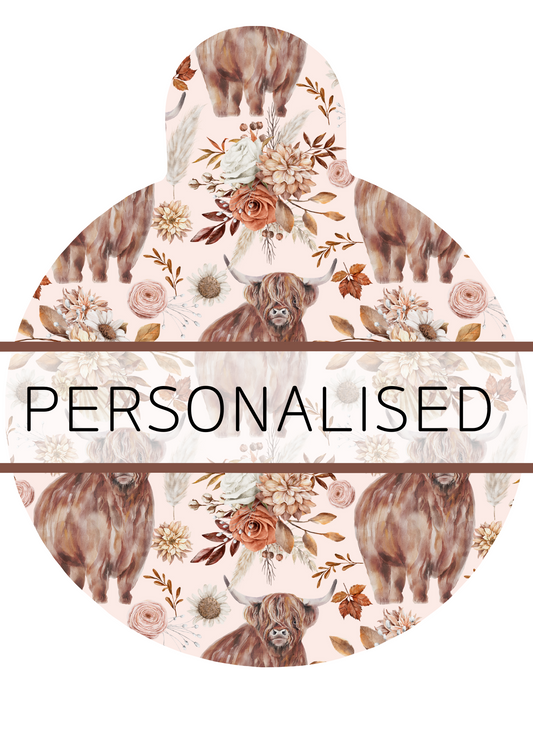 Personalised Pet ID Tags - Brown Tweed x Highland Cow