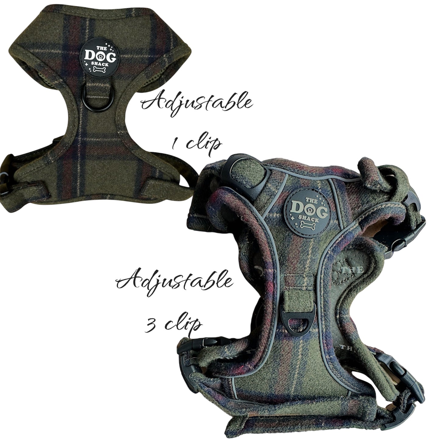 Adjustable 1 Clip & 3 Clip Harness - Green Tweed