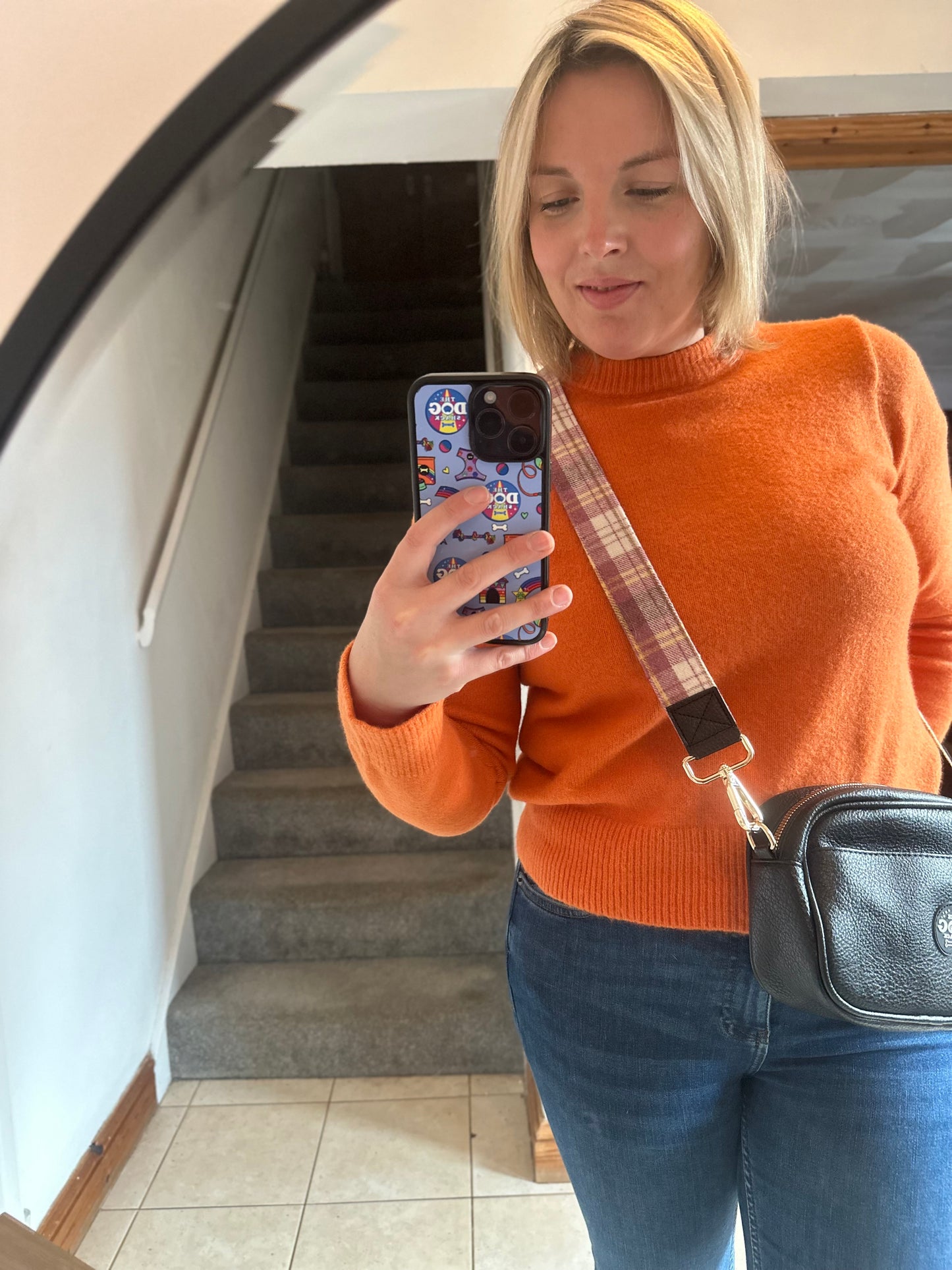 Vegan Leather Hand Bag - black with pink Tweed