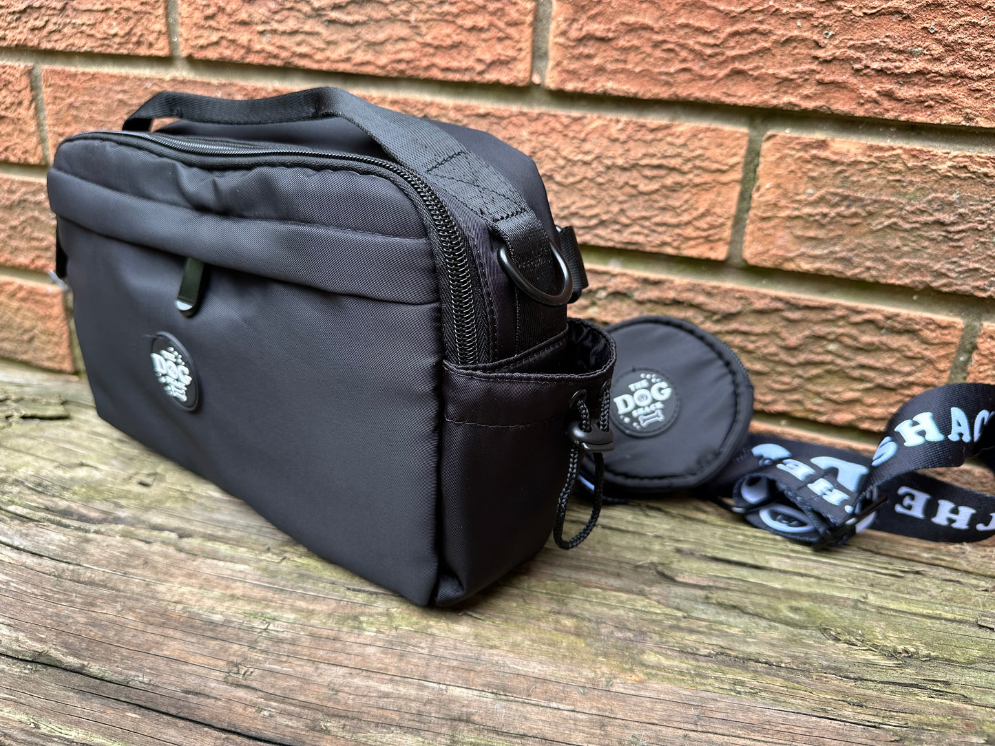 Dog Walking Bag 2 In 1 Bumbag & Handbag - Black with Pink Tweed Strap