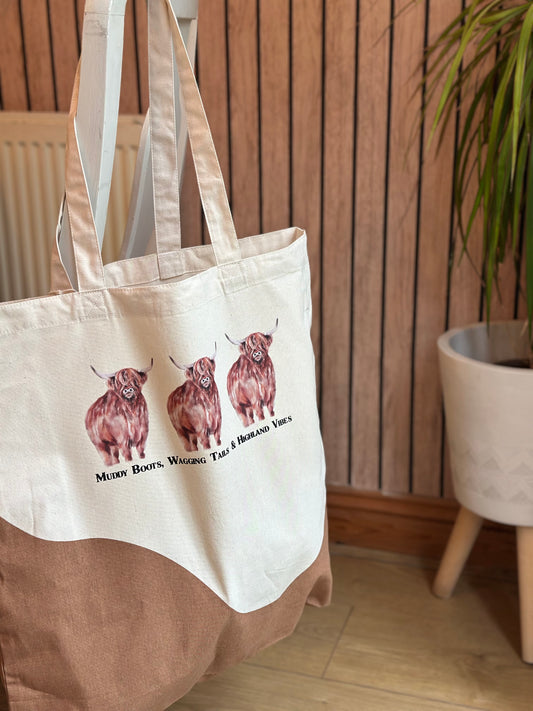 Tote Bag - Brown Tweed x Highland Cow