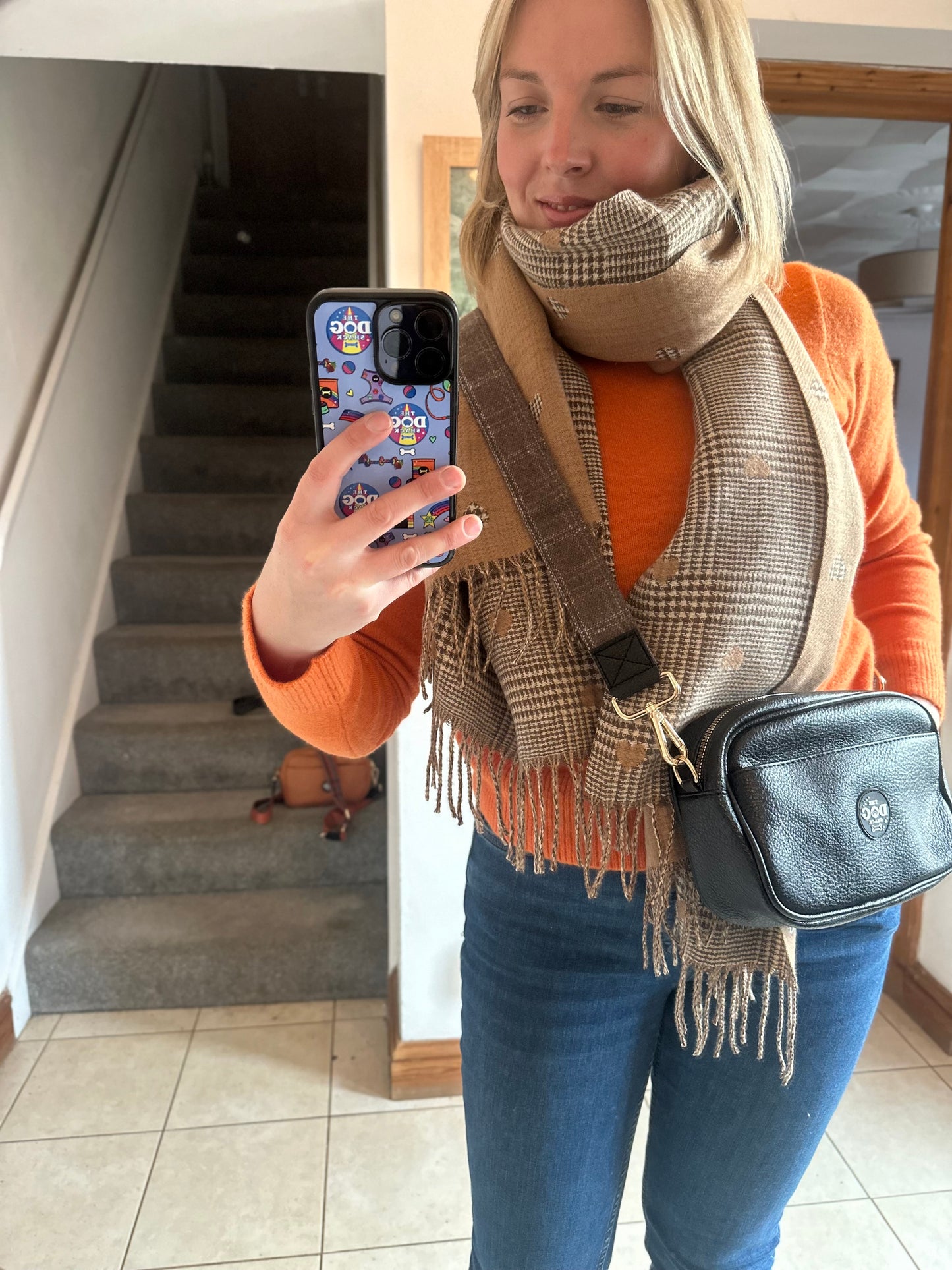 Vegan Leather Hand Bag - Black with Brown Tweed