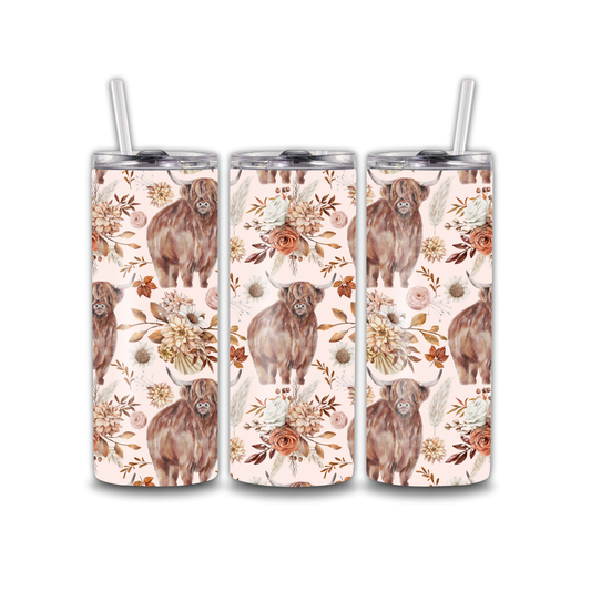 Tumbler 20oz - Brown Tweed x Highland Cow