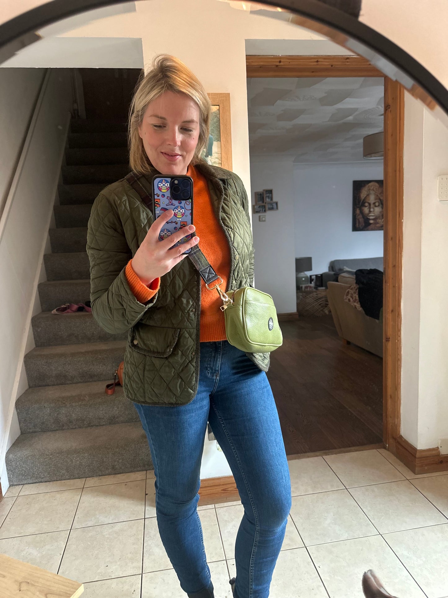 Vegan Leather Hand Bag - Green with Green Tweed