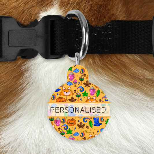 Personalised Pet ID Tags - Autumn Leaves & Walkies Please