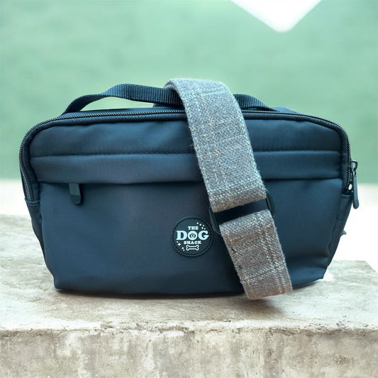 Dog Walking Bag 2 In 1 Bumbag & Handbag - Black with Brown Tweed Strap