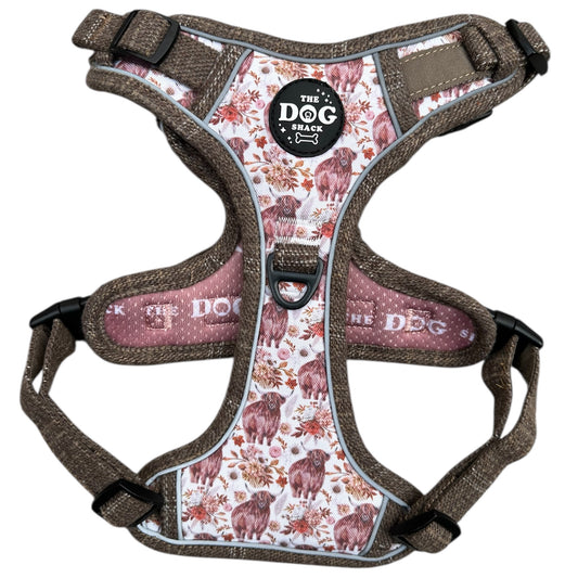 Adjustable 1 Clip & 3 harness - Brown Tweed x Highland Cow