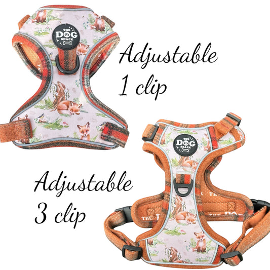 Adjustable 1 Clip & 3 clip harness - orange tweed x Fern Fox