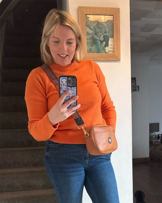 Vegan Leather Hand Bag - Orange with Orange Tweed