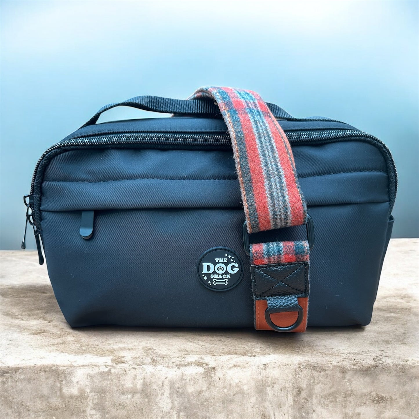 Dog Walking Bag 2 In 1 Bumbag & Handbag - Black with Orange Tweed Strap
