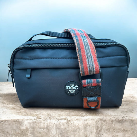 Dog Walking Bag 2 In 1 Bumbag & Handbag - Black with Orange Tweed Strap