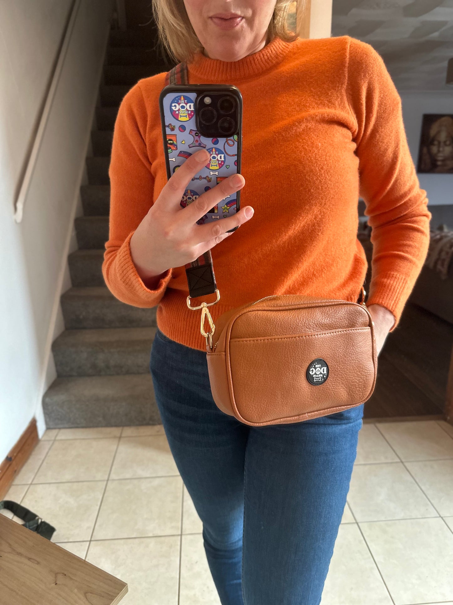 Vegan Leather Hand Bag - Orange with Orange Tweed