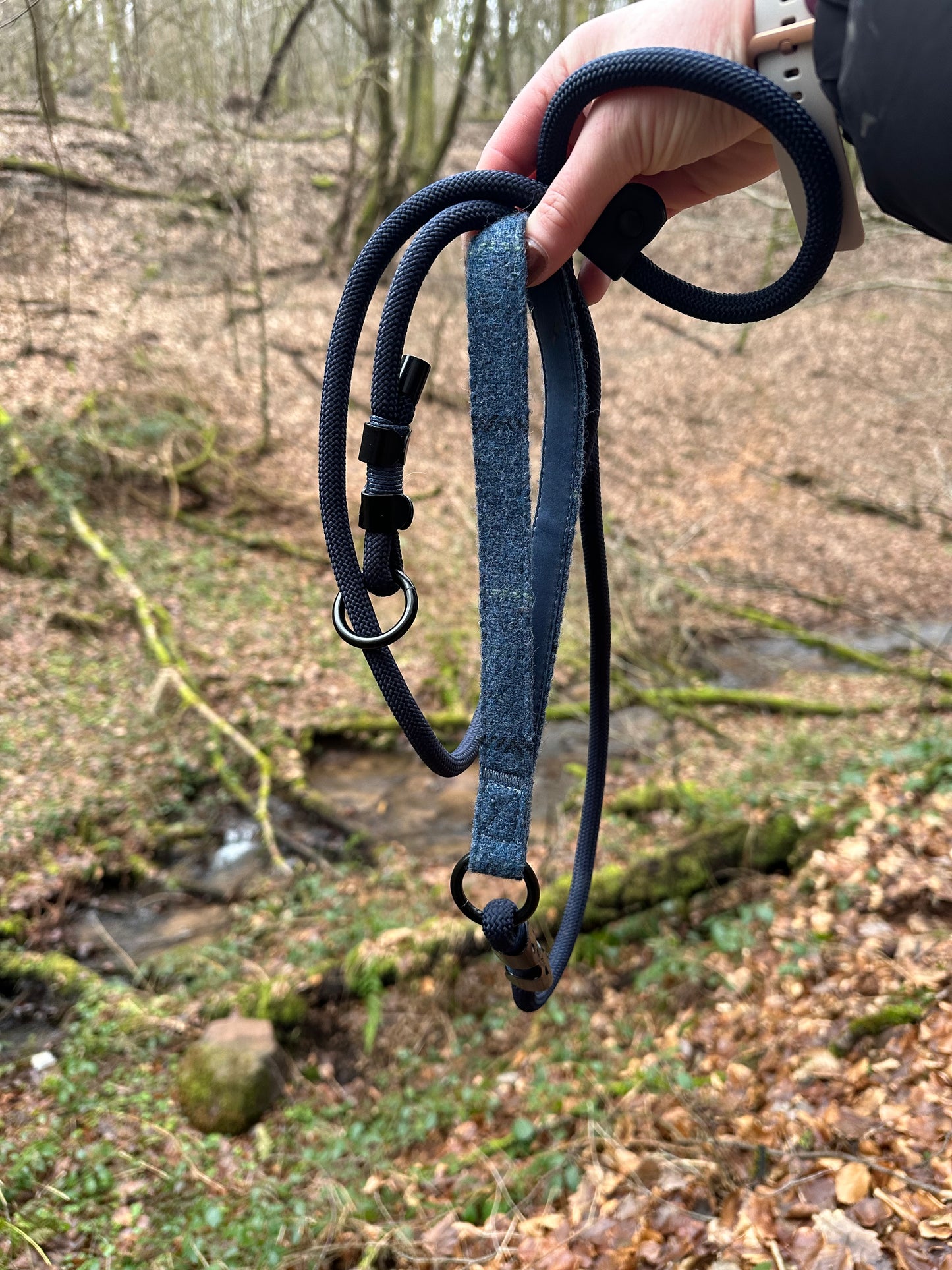 Slip lead with Blue Tweed Handle
